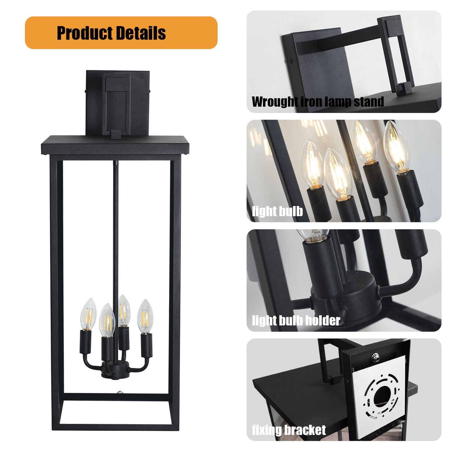 4-Light Black Outdoor Wall Light-DG2001