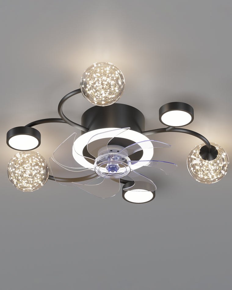 Diff Low Profile Flush Mount Ceiling Fan Chandelier with Remote-DF5051