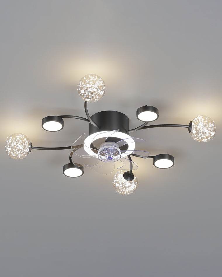 Diff Low Profile Flush Mount Ceiling Fan Chandelier with Remote-DF5051