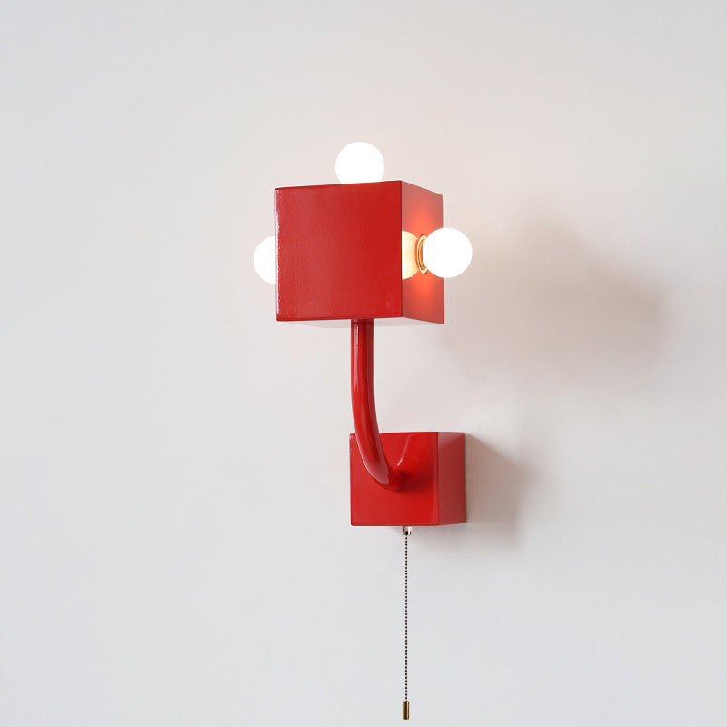 Diff Red Square Mid Century Wall Sconce with Pull Chain-DF6050