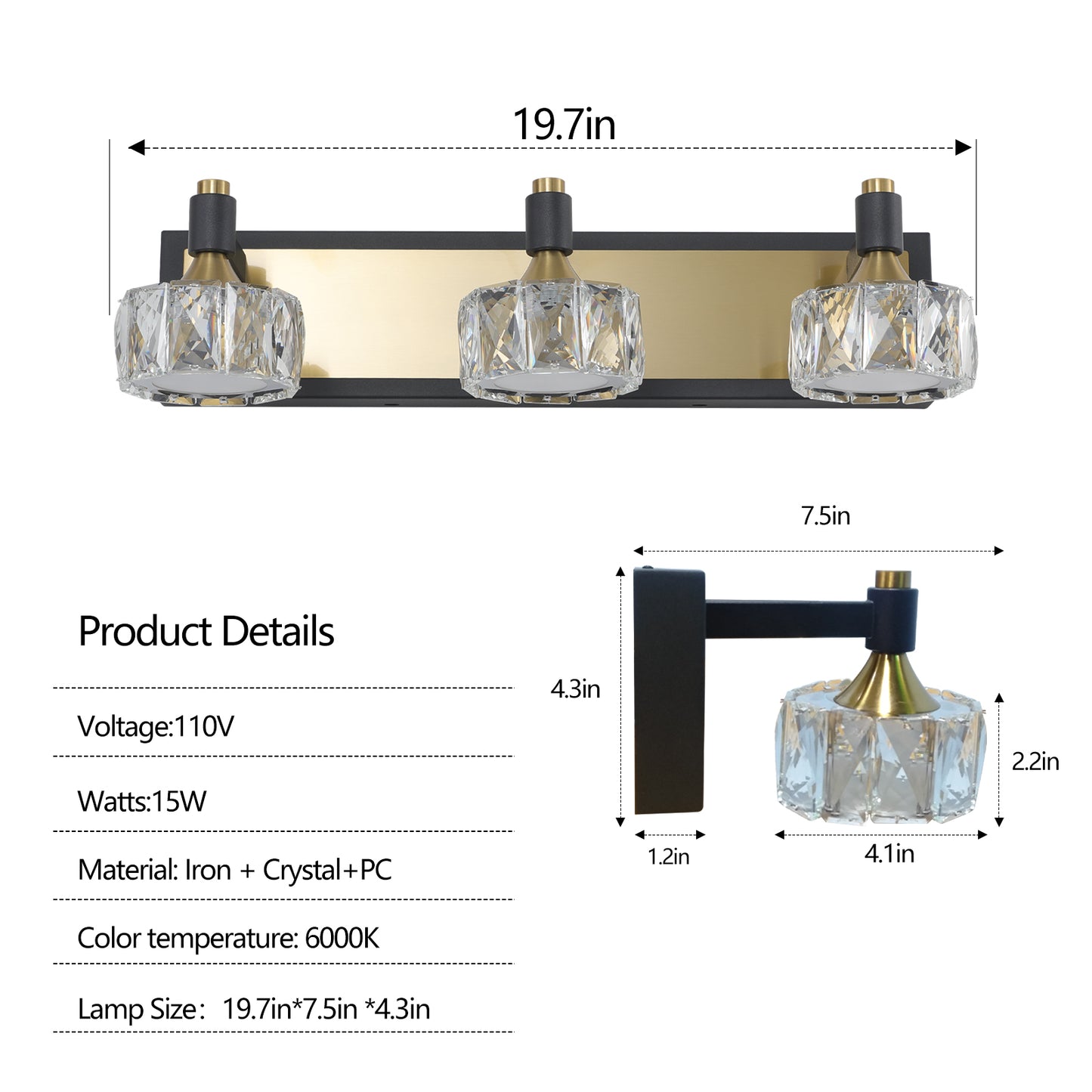 LED 3-Light Modern Crystal Bathroom -DG2022