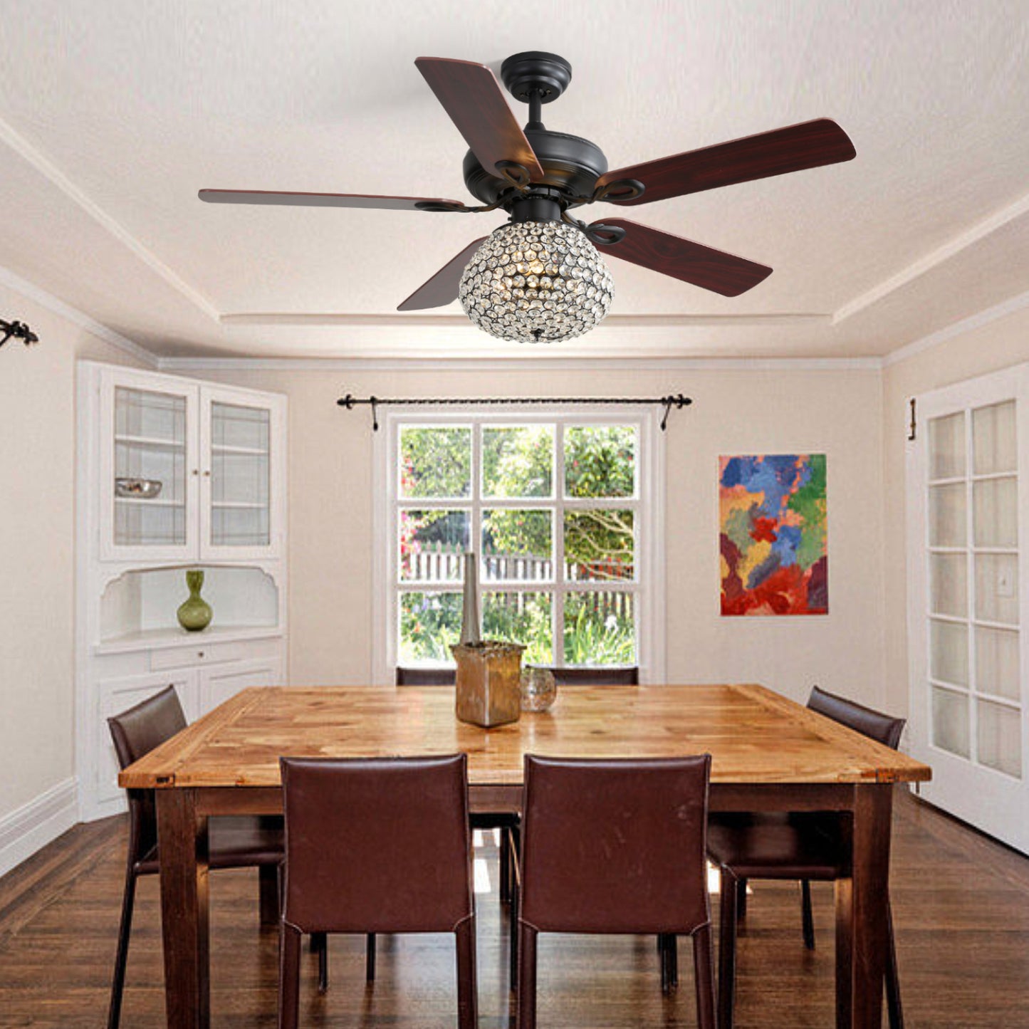 52 Inch Crystal Ceiling Fan With 3 Speed Wind 5 Plywood Blades