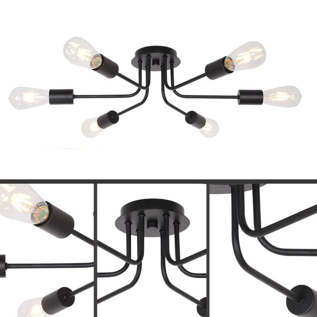 Modern Sputnik Chandelier 6 Light Semi Flush Mount Ceiling Lighting