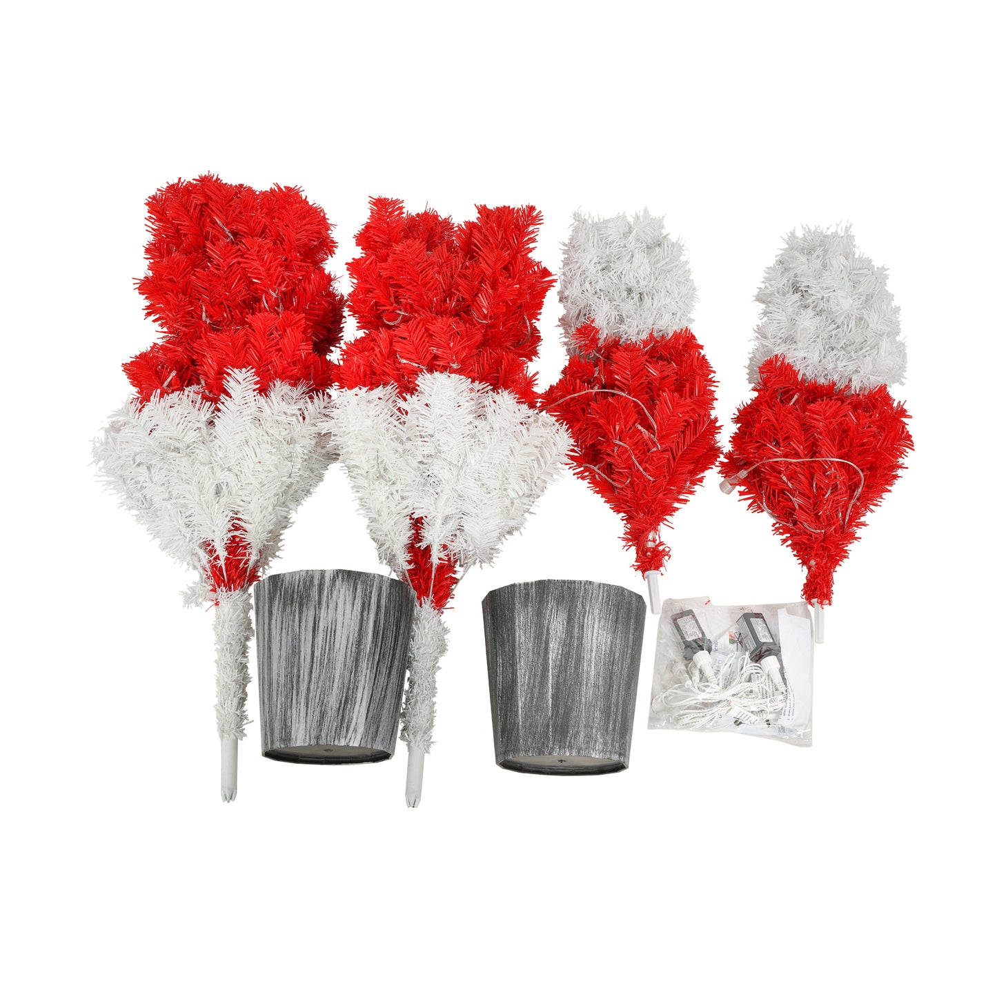 Lighted Santa Hat Style Christmas Tree Set of 2, 4ft Artificial Tree with Warm White Lights, Christmas Tree for Decoration Inside and Outside