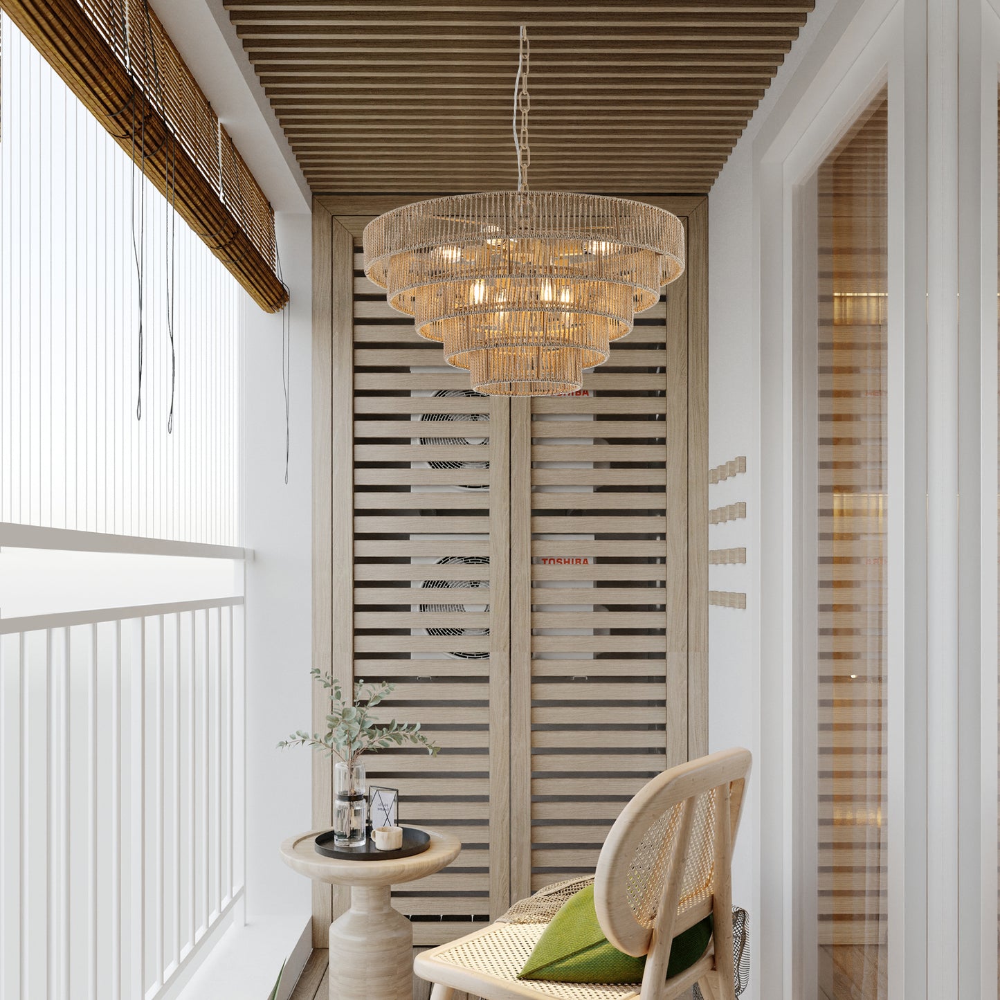 Bohemian style Woven Pendant Light with 5-Tier Rattan Chandelier-DG2052