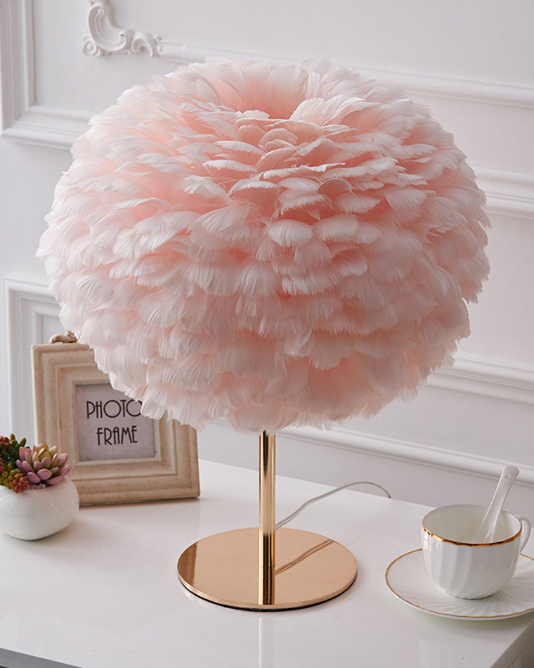 Diff Pretty Round Feather Table Night Lamp-DF8038