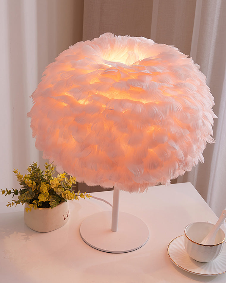 Diff Pretty Round Feather Table Night Lamp-DF8038