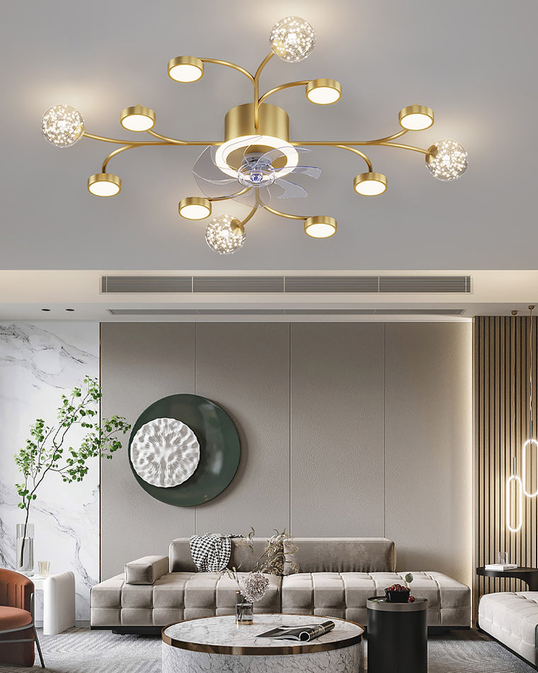 Diff Low Profile Flush Mount Ceiling Fan Chandelier with Remote-DF5051