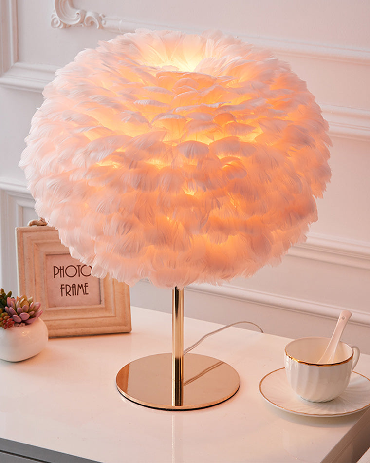 Diff Pretty Round Feather Table Night Lamp-DF8038