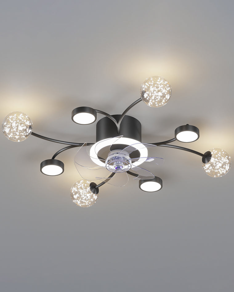 Diff Low Profile Flush Mount Ceiling Fan Chandelier with Remote-DF5051