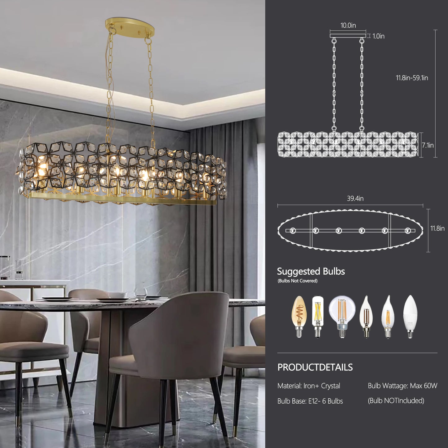 Modern Luxury Champagne Gold Oval Crystal ceiling chandelier -DG2034