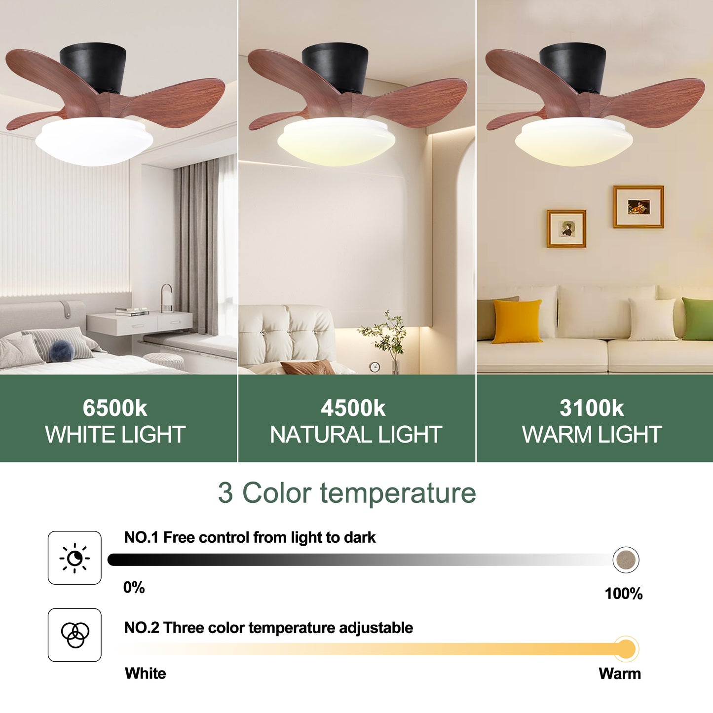24'' walnut Small Ceiling Fan with Lights
