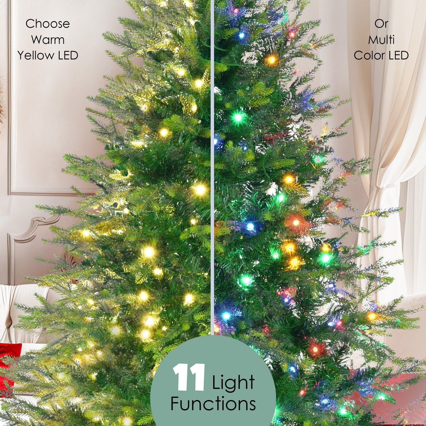 6FT Pre-Lit Aspen Fir Artificial Christmas Tree with Wreath & Garland,Grass Green Xmas Tree with 380 Multi-Color LED Lights, 11 Lighting Modes, 861 PE Branch Tips, for Indoor Holiday Decor