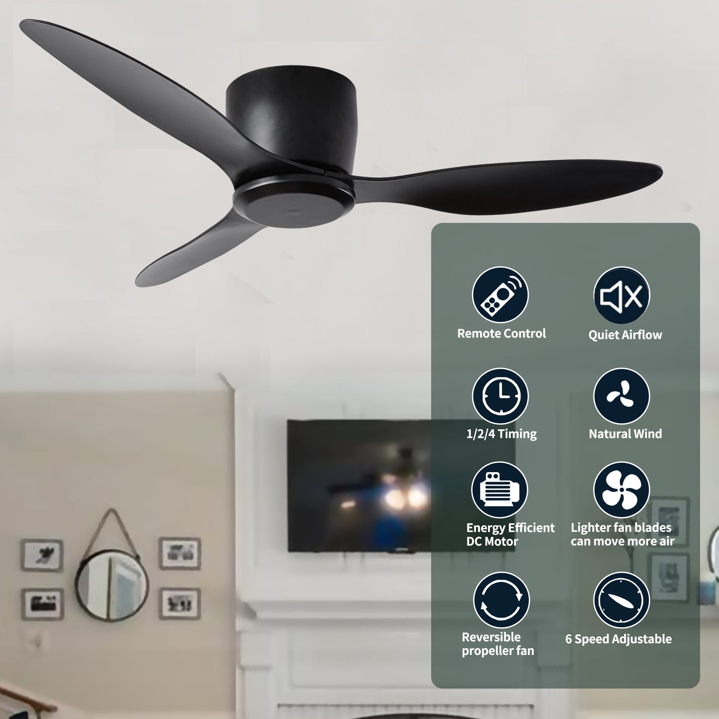 42" Flush Mount Ceiling Fan without light