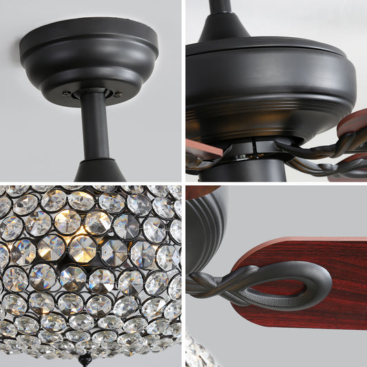 52 Inch Crystal Ceiling Fan With 3 Speed Wind 5 Plywood Blades