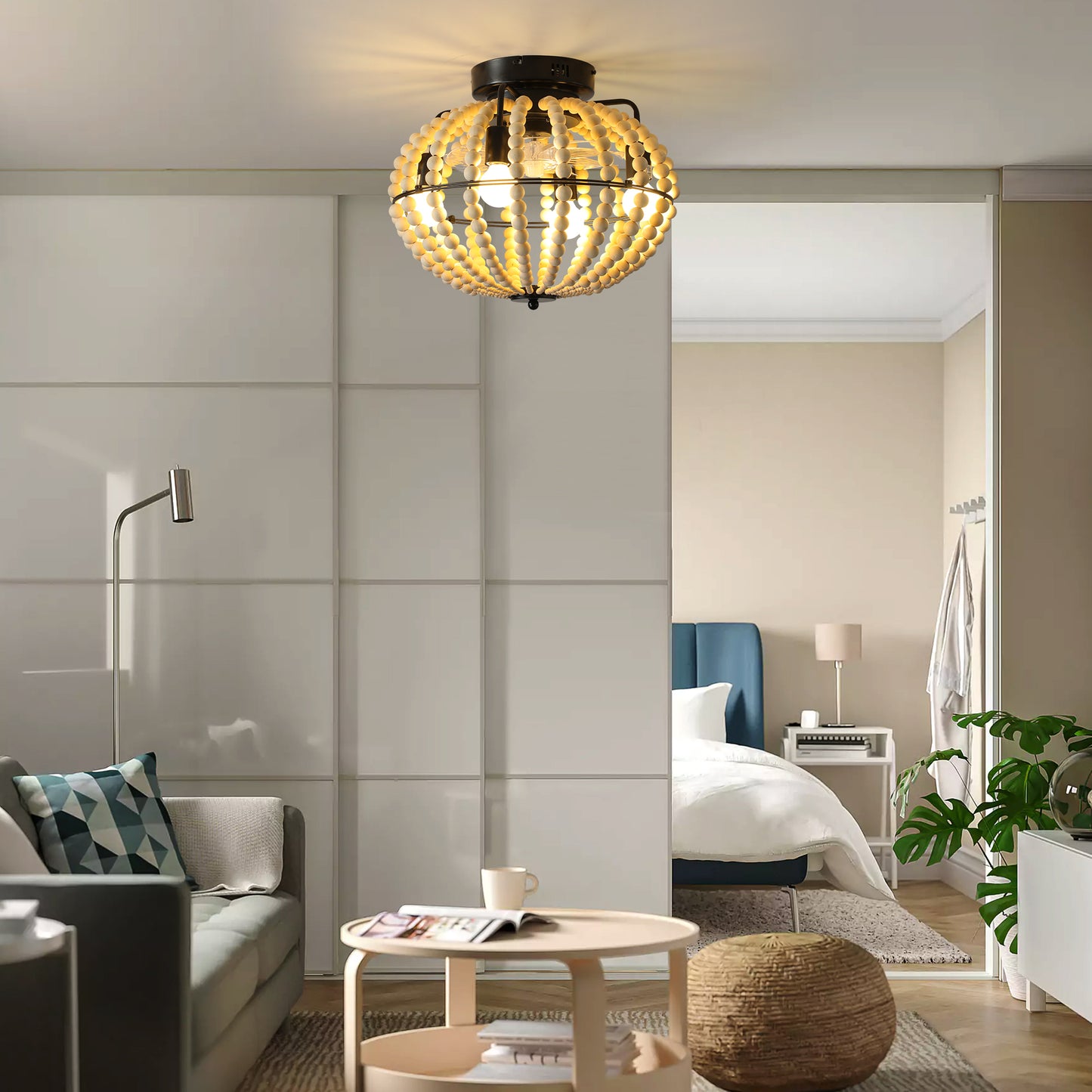 Beaded Fan lamp Wood Beaded Chandelier -DG2011
