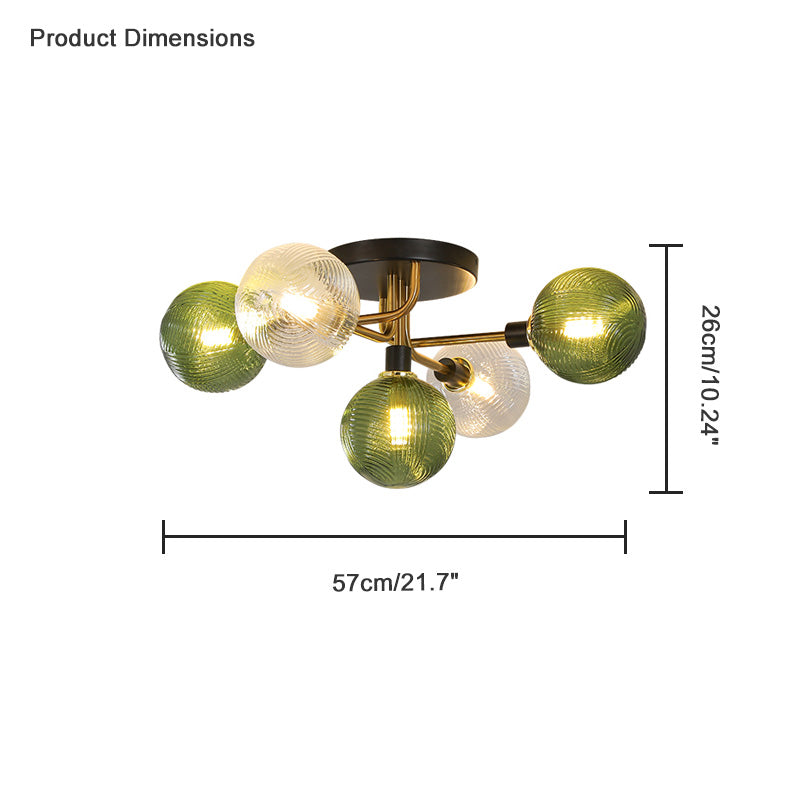Diff Ribbed Smoked/Green Glass Globe Ceiling Light-DF1110