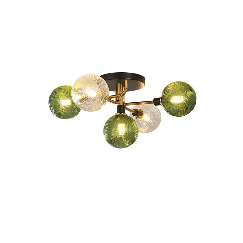 Diff Ribbed Smoked/Green Glass Globe Ceiling Light-DF1110