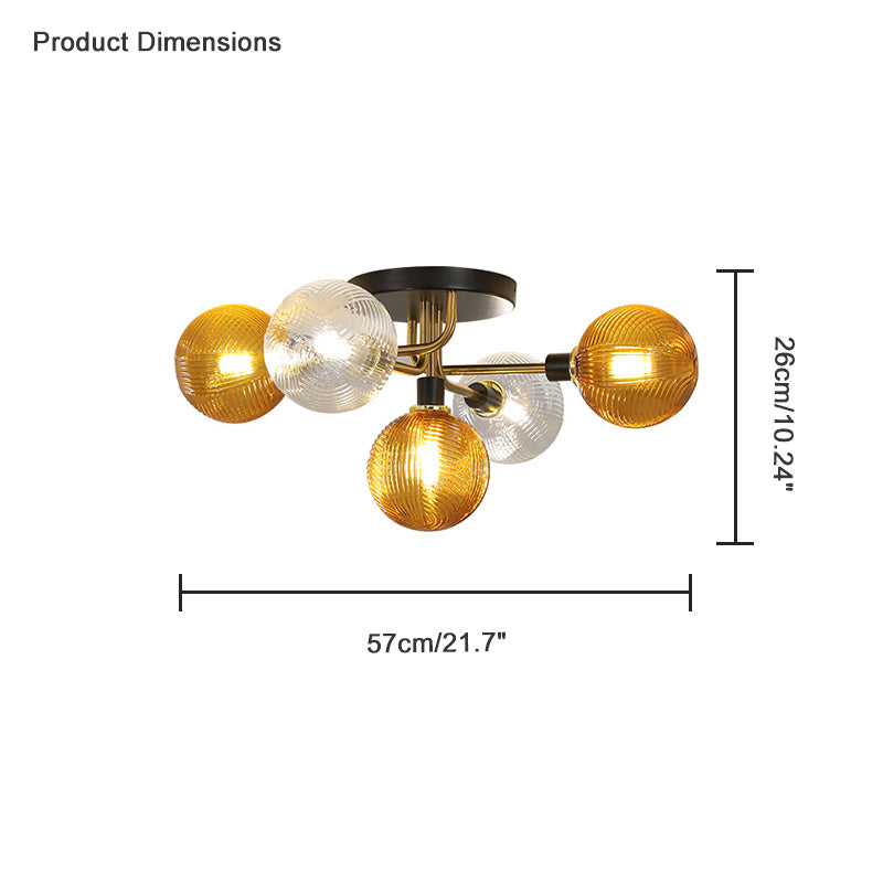 Diff Ribbed Smoked/Green Glass Globe Ceiling Light-DF1110