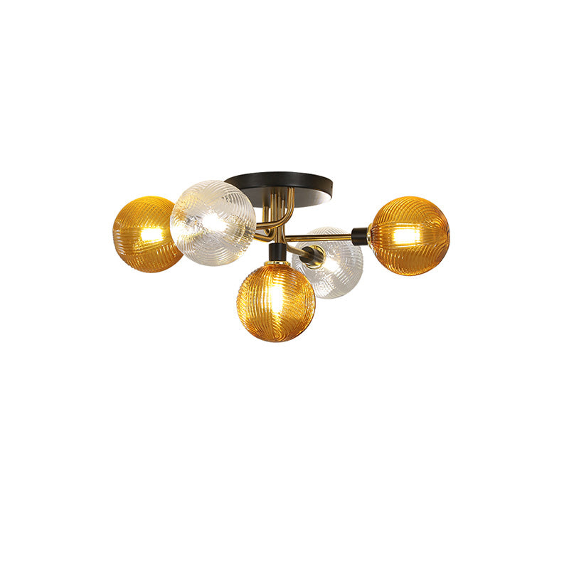 Diff Ribbed Smoked/Green Glass Globe Ceiling Light-DF1110