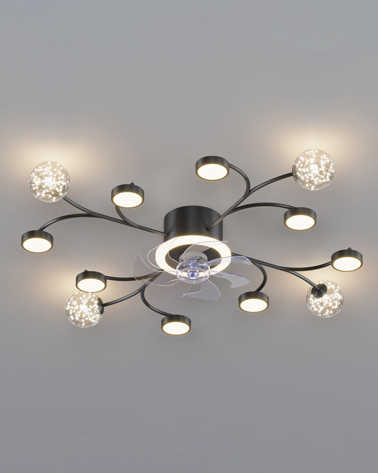 Diff Low Profile Flush Mount Ceiling Fan Chandelier with Remote-DF5051