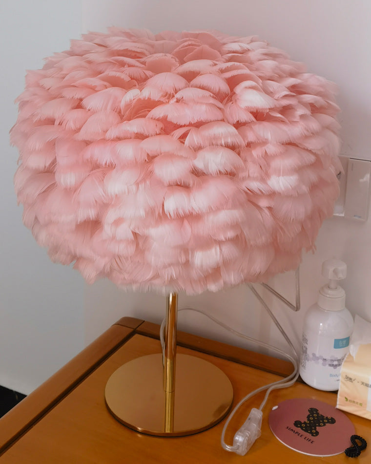 Diff Pretty Round Feather Table Night Lamp-DF8038
