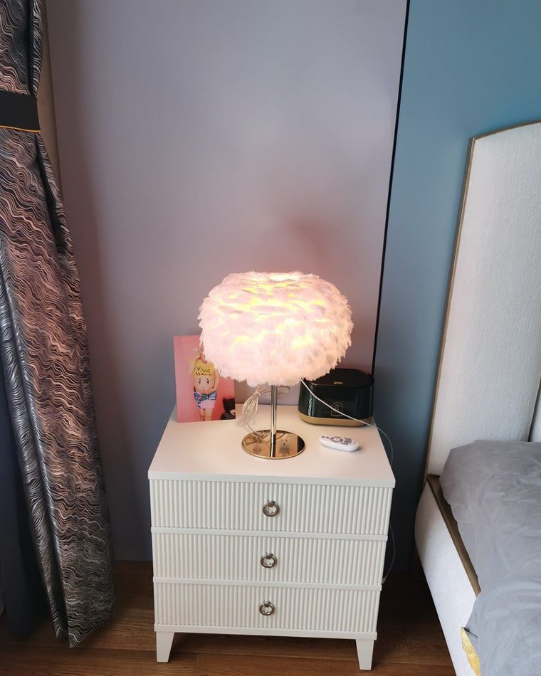 Diff Pretty Round Feather Table Night Lamp-DF8038