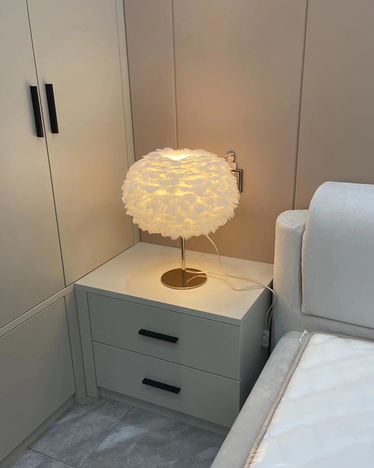 Diff Pretty Round Feather Table Night Lamp-DF8038