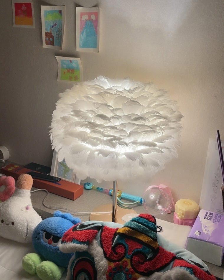 Diff Pretty Round Feather Table Night Lamp-DF8038