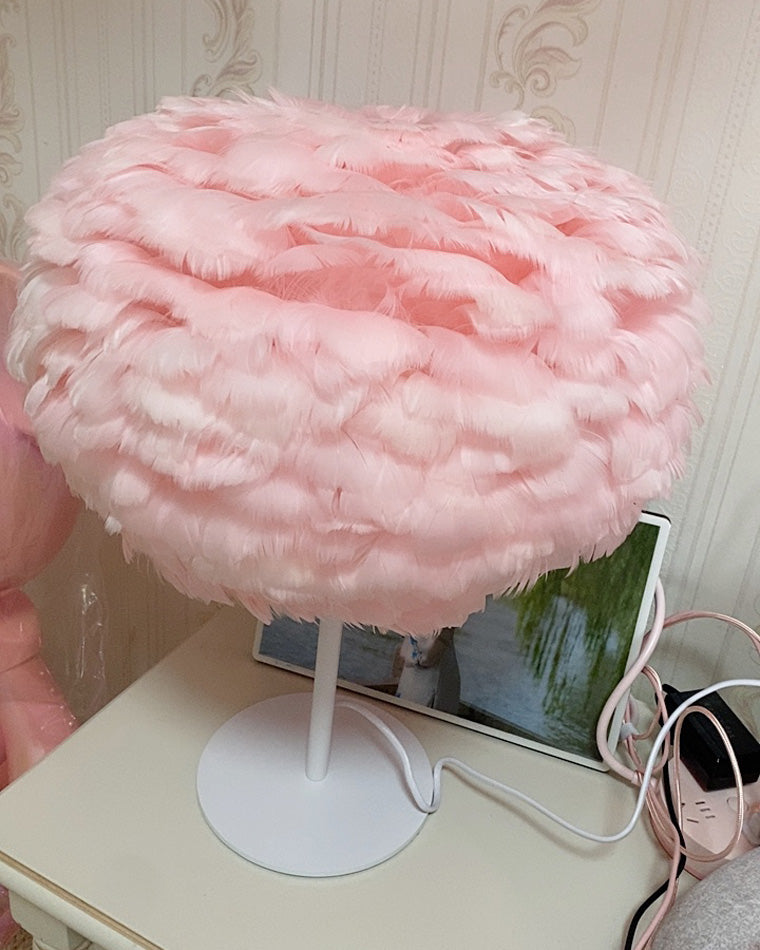 Diff Pretty Round Feather Table Night Lamp-DF8038