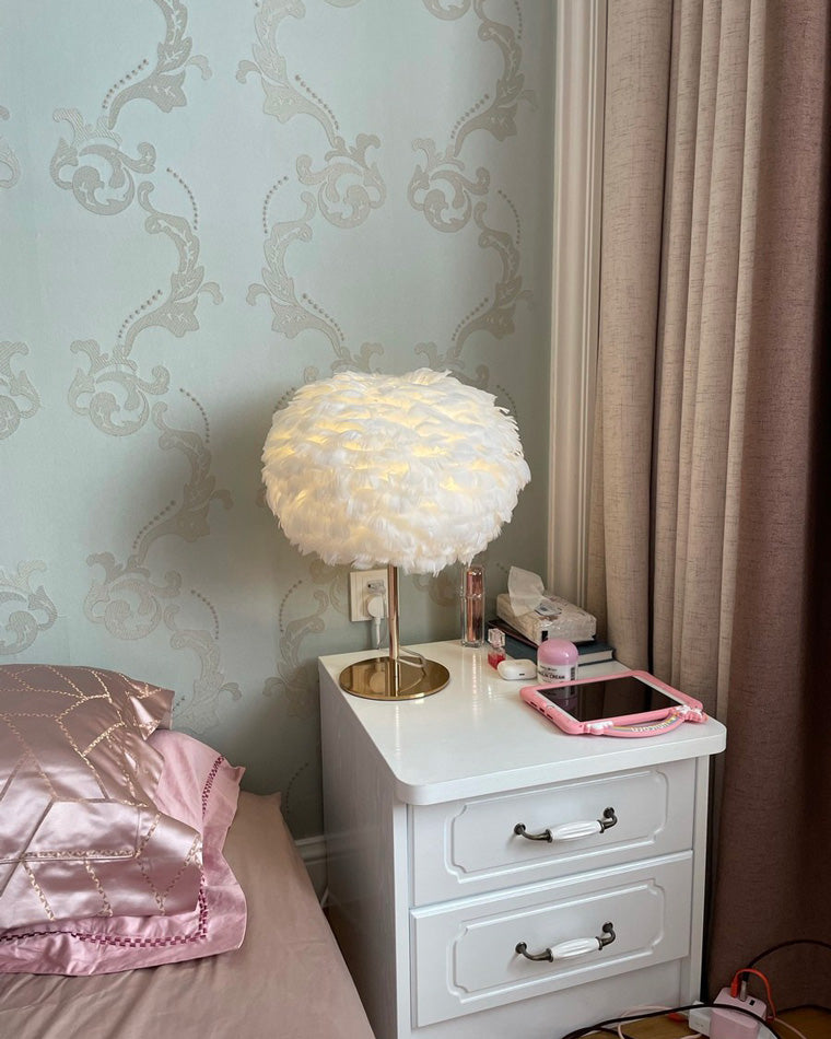 Diff Pretty Round Feather Table Night Lamp-DF8038