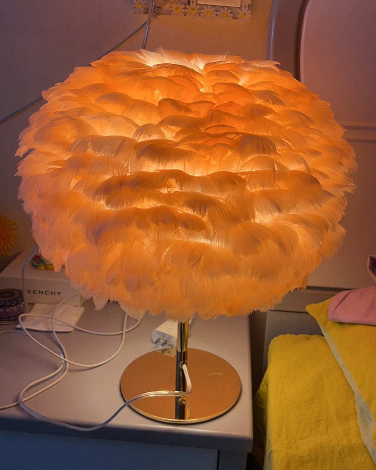 Diff Pretty Round Feather Table Night Lamp-DF8038