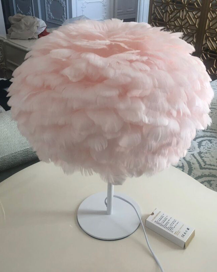 Diff Pretty Round Feather Table Night Lamp-DF8038