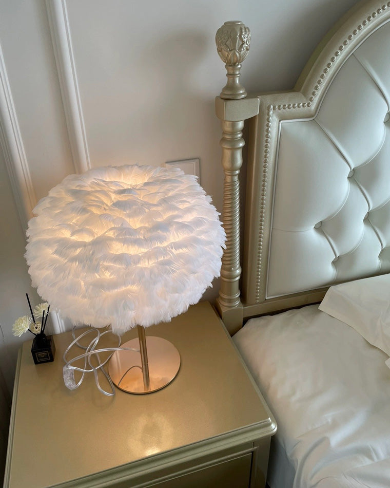 Diff Pretty Round Feather Table Night Lamp-DF8038