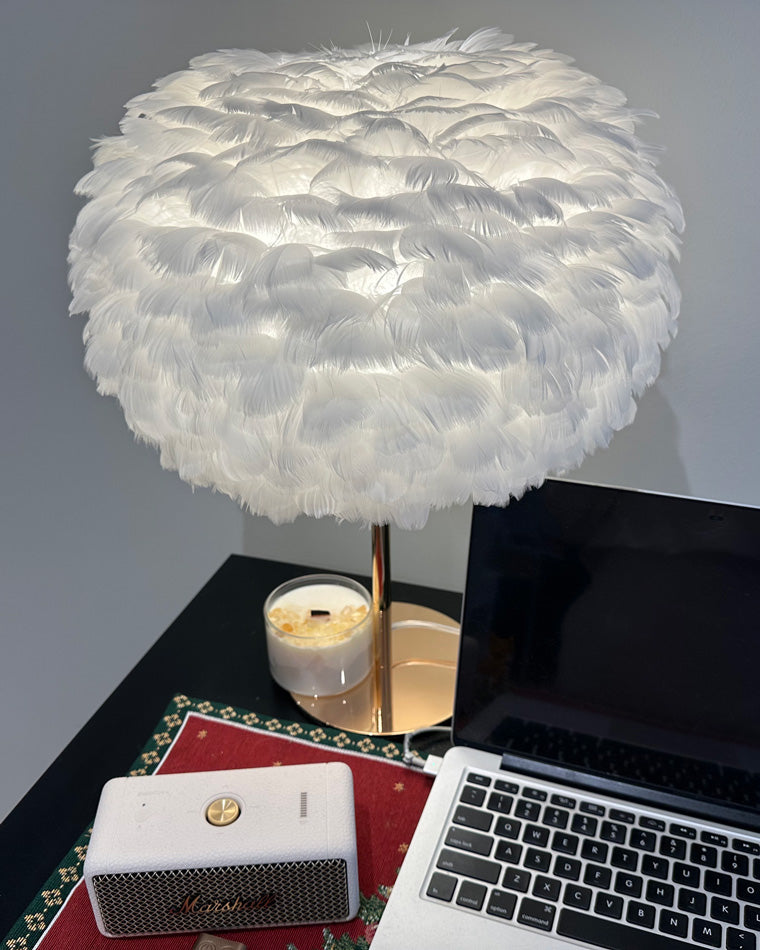 Diff Pretty Round Feather Table Night Lamp-DF8038