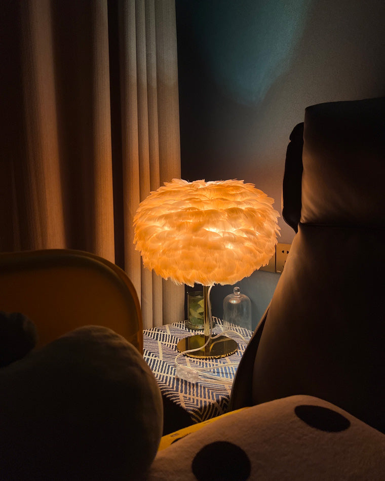 Diff Pretty Round Feather Table Night Lamp-DF8038