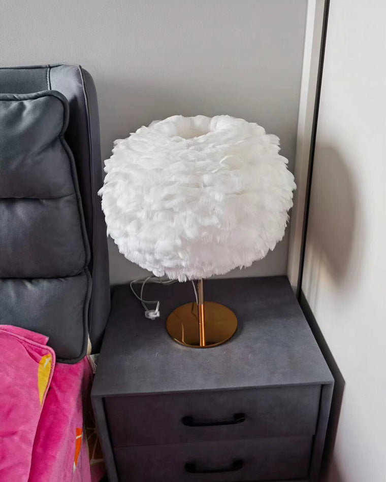 Diff Pretty Round Feather Table Night Lamp-DF8038