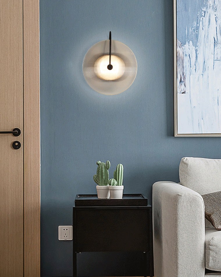 Diff Ribbed Glass Disc Wall Sconce-DF6028