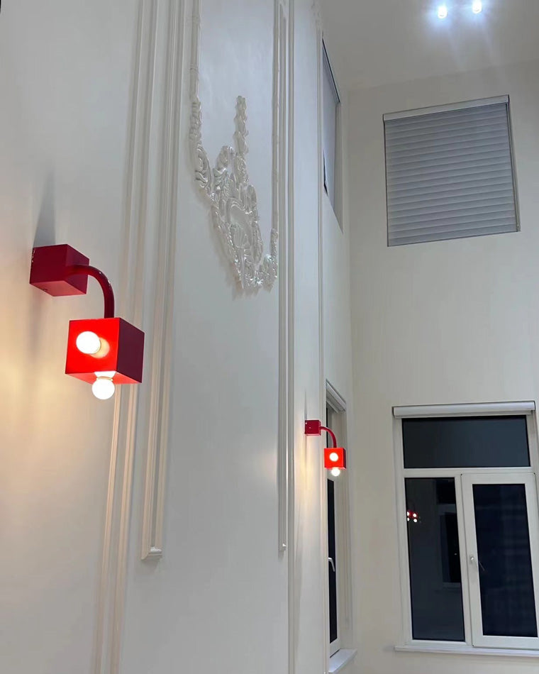 Diff Red Square Mid Century Wall Sconce with Pull Chain-DF6050