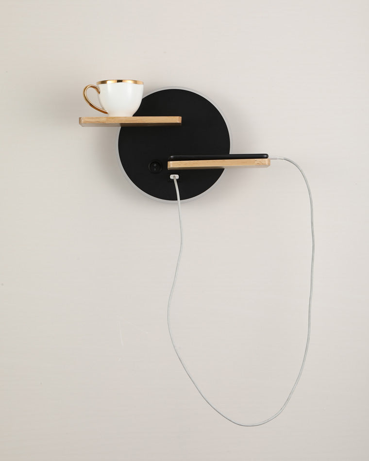 Diff Round Accent Wall Sconce with Shelf, Switch and USB-DF6084