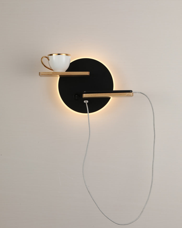 Diff Round Accent Wall Sconce with Shelf, Switch and USB-DF6084