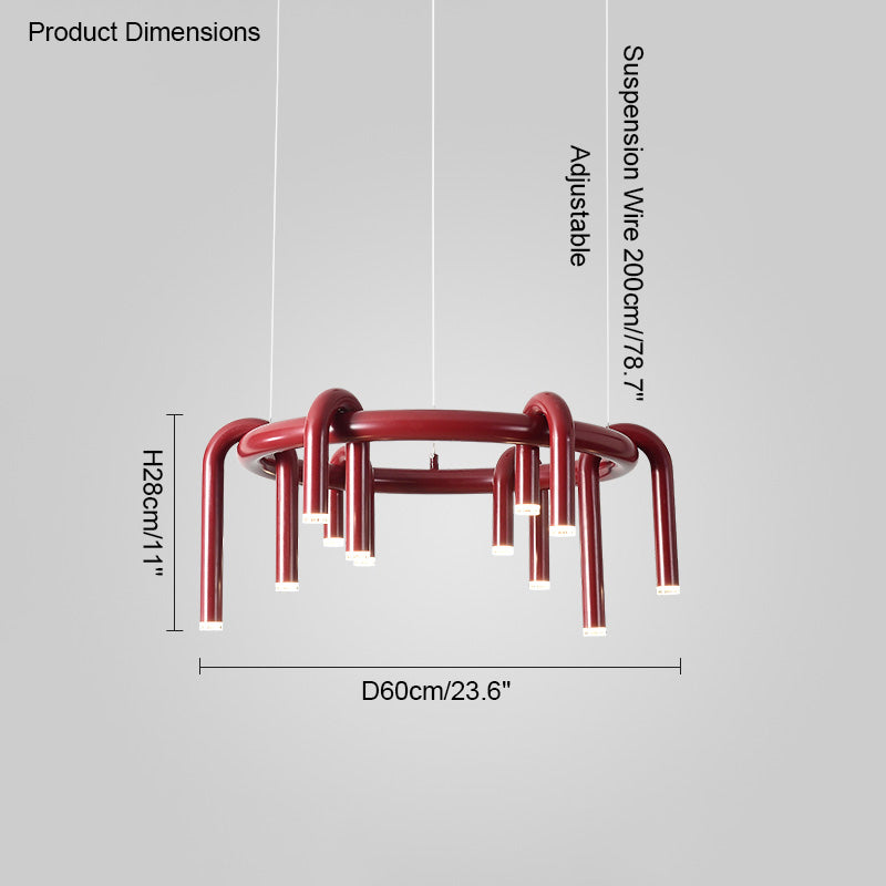 Diff U-tubes Red Round Chandelier-DF2157