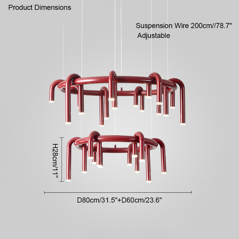 Diff U-tubes Red Round Chandelier-DF2157