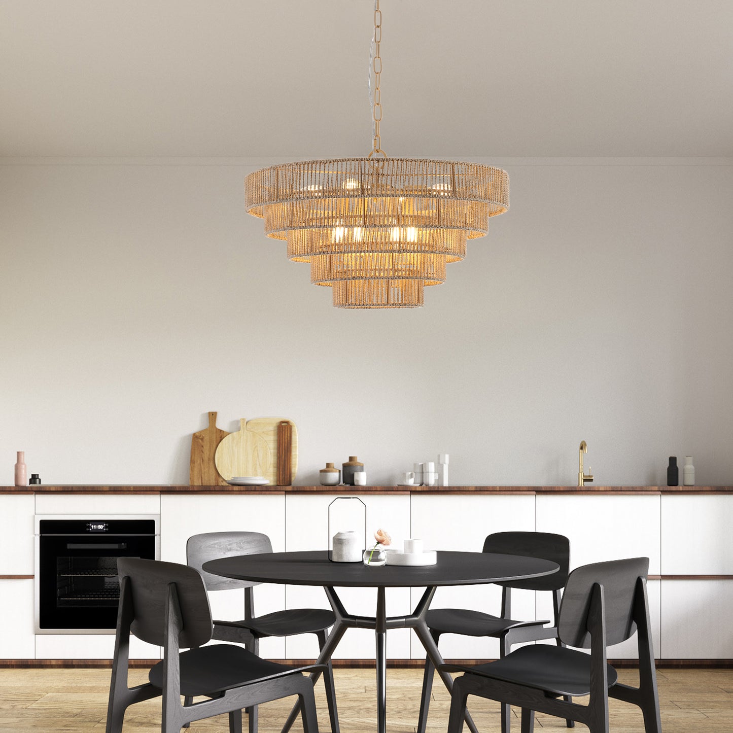 Bohemian style Woven Pendant Light with 5-Tier Rattan Chandelier-DG2052