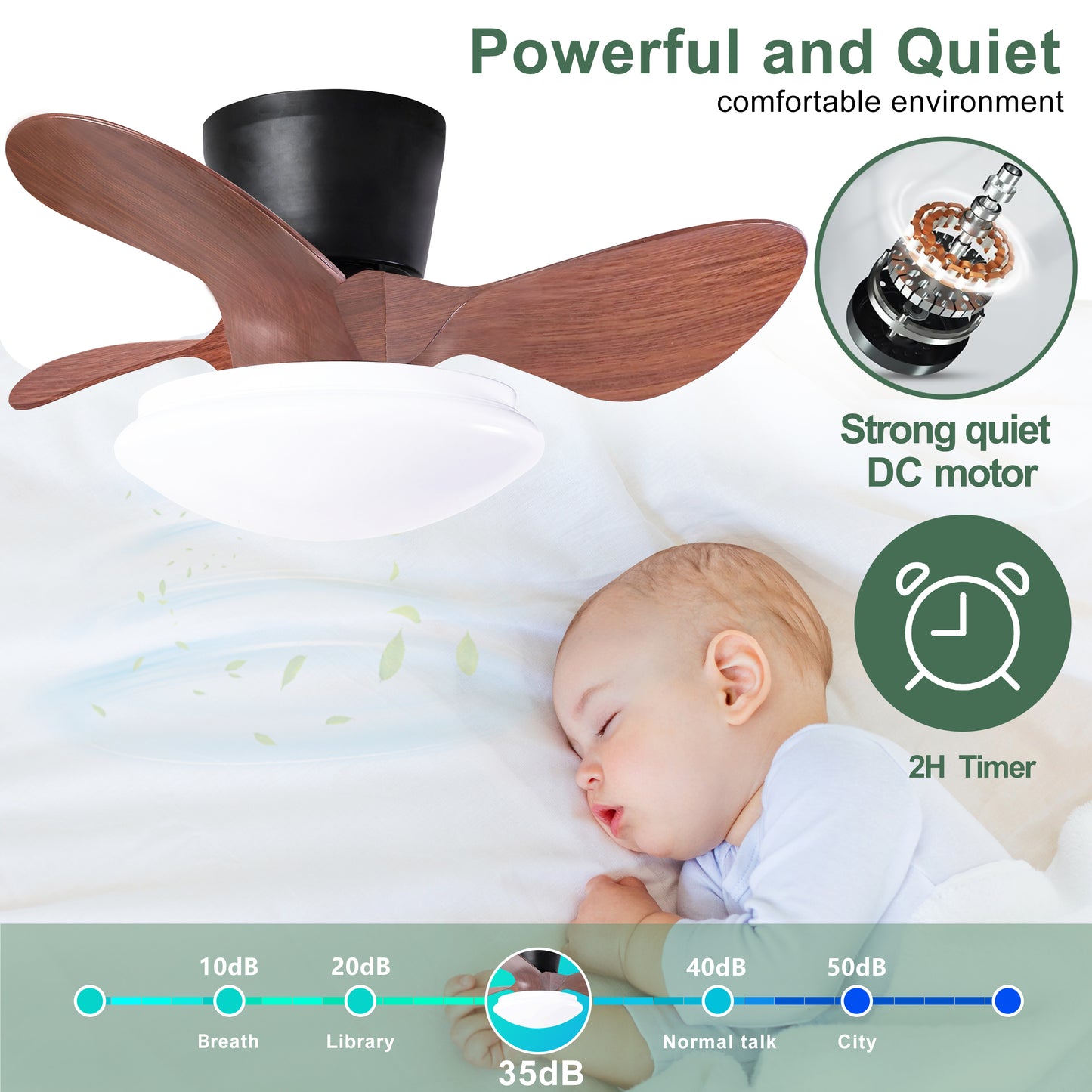 24'' walnut Small Ceiling Fan with Lights