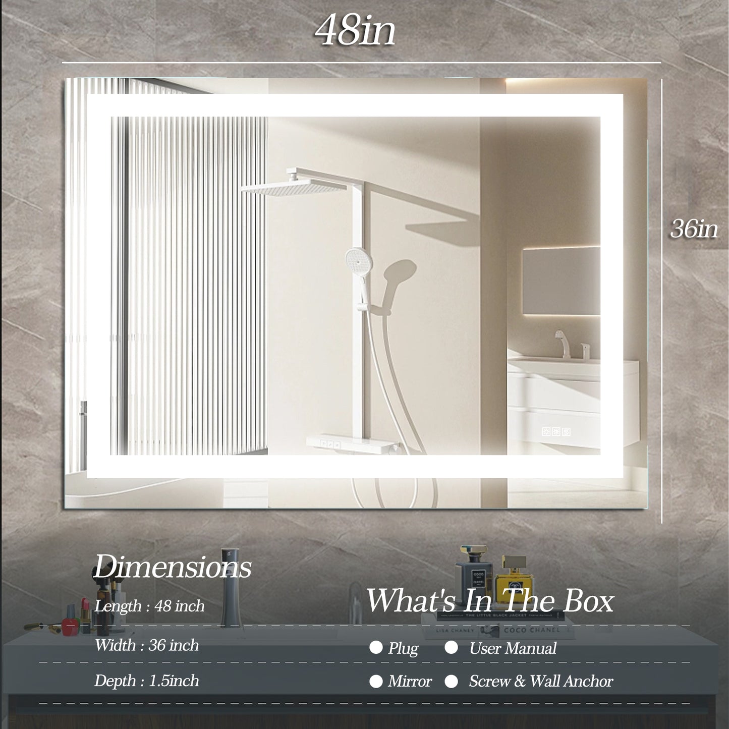Anti-Fog & Dimming Led Bathroom Vanity Mirror-DG2024