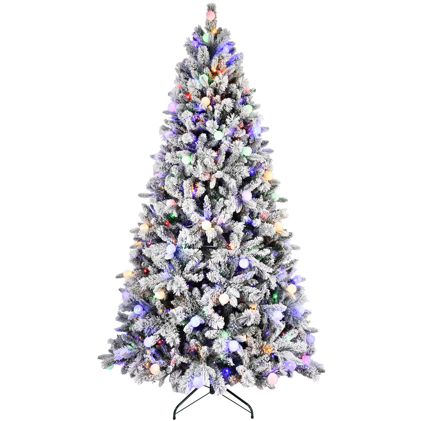 8FT PE+PVC Floceked Christmas Tree with Easy Power & Memory Wire Technology, 470 Dual-Color LEDs With 10 Function, G45 Bulbs, and 1793 Tips , Innovative Holiday Experience!