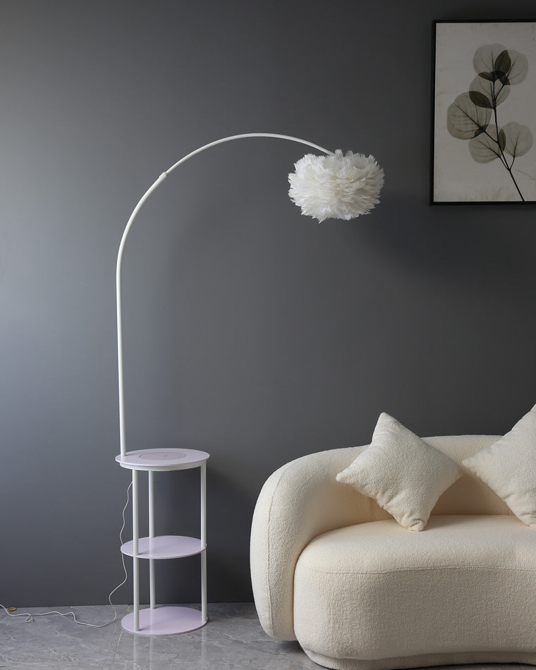 Diff Dimmable Arc Feather Floor Lamp with Charging Shelves-DF7056