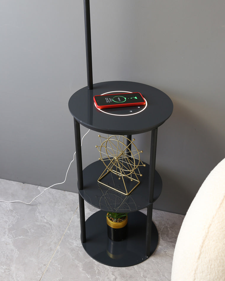 Diff Dimmable Arc Feather Floor Lamp with Charging Shelves-DF7056