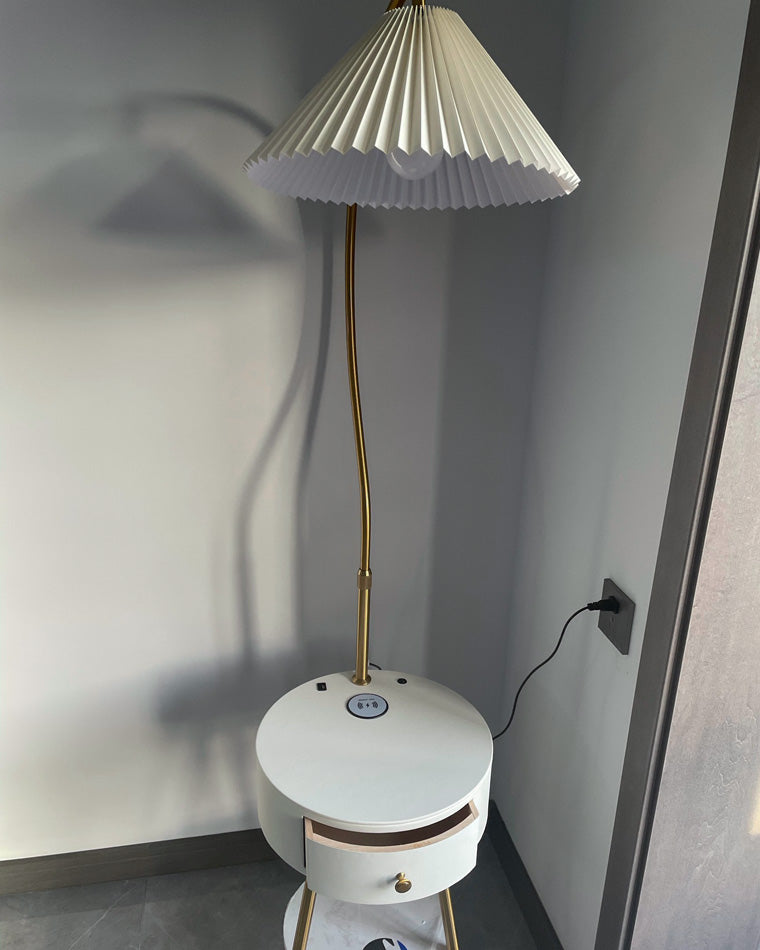 Diff Pleated Gooseneck Tripod Floor Lamp with Table-DF7069